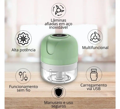 Mini Processador Triturador Elétrico 3 Laminas Moedor Recarregável USB 250ml