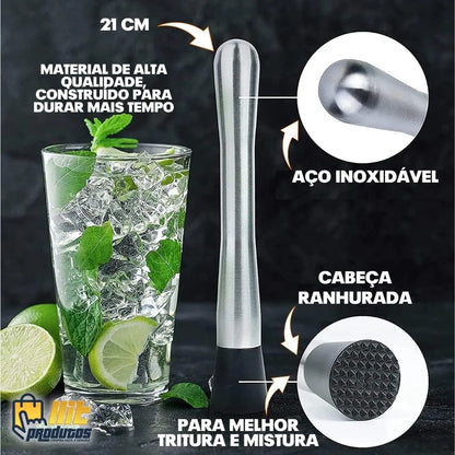 Inox Coqueteleira 750ml (balde De Gelo, Dosador Etc) + Misturador de Bebidas