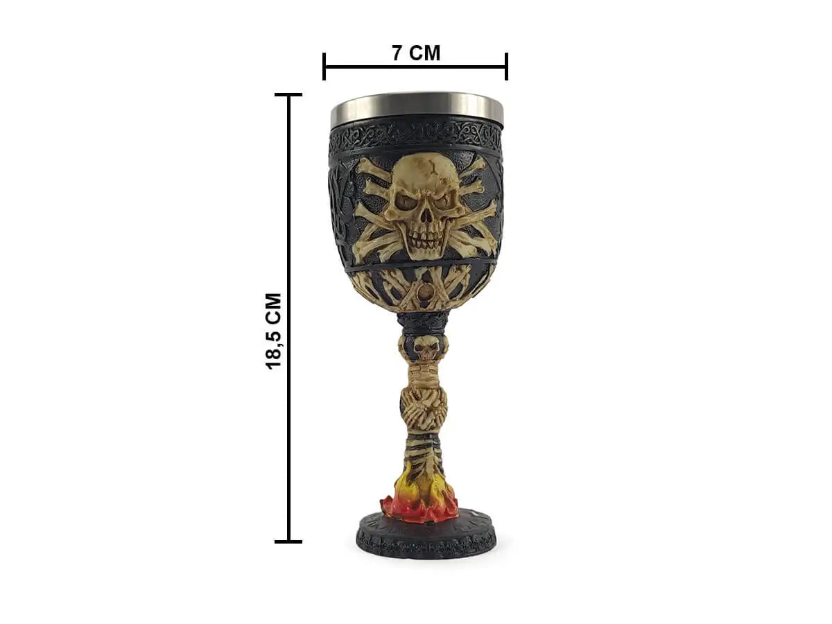 Cálice de aço inoxidável e resina crânio medieval pirata crânio rock colecionável 200 ml