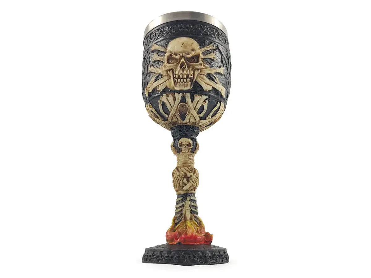 Cálice de aço inoxidável e resina crânio medieval pirata crânio rock colecionável 200 ml